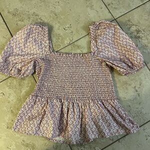 French Connection Elegant Pink/Purple Smocked Women's Top Size Large